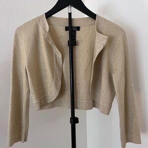 Michelle Antonelli Gold Silk Blend Bolero | Shimmer Cropped Cardigan | Size S